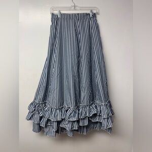 Belle Poque women's grey white stripes gothic Victorian skirt Ruffle Prairie O